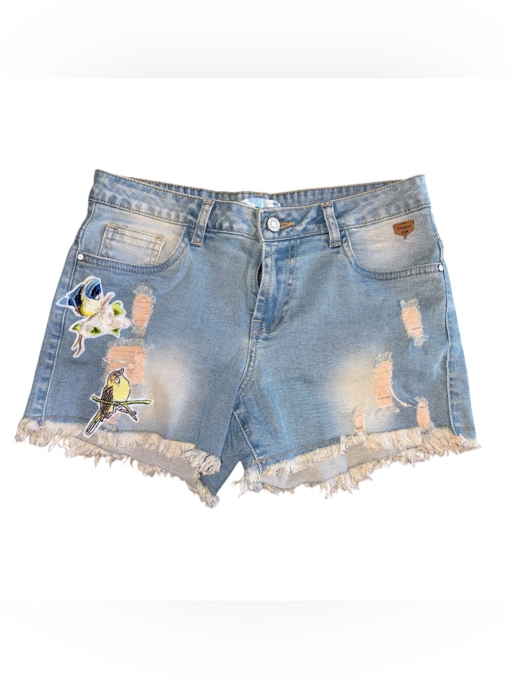 Blue Denim Shorts with Bird Patch